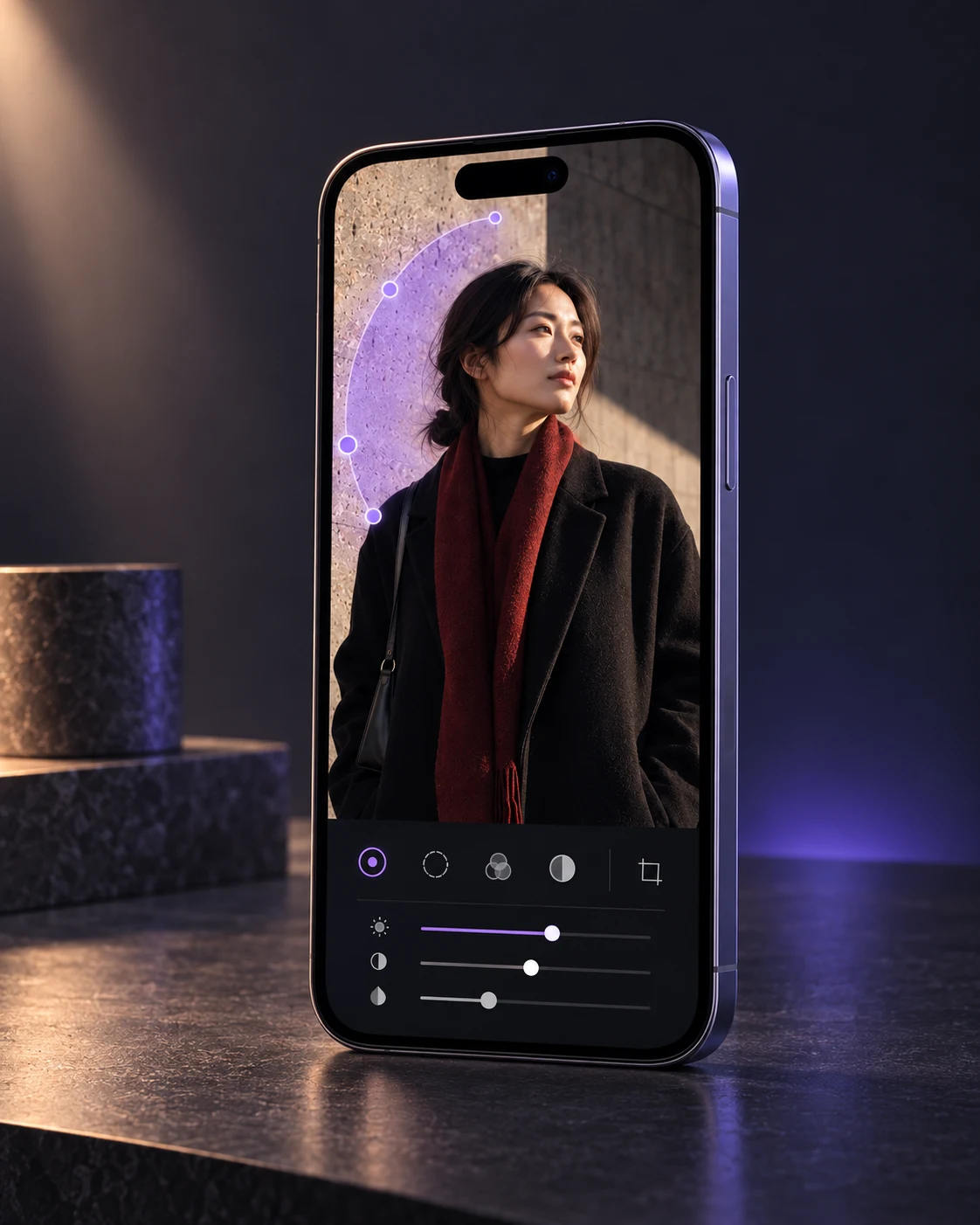 An iPhone showing continued color control for the portrait