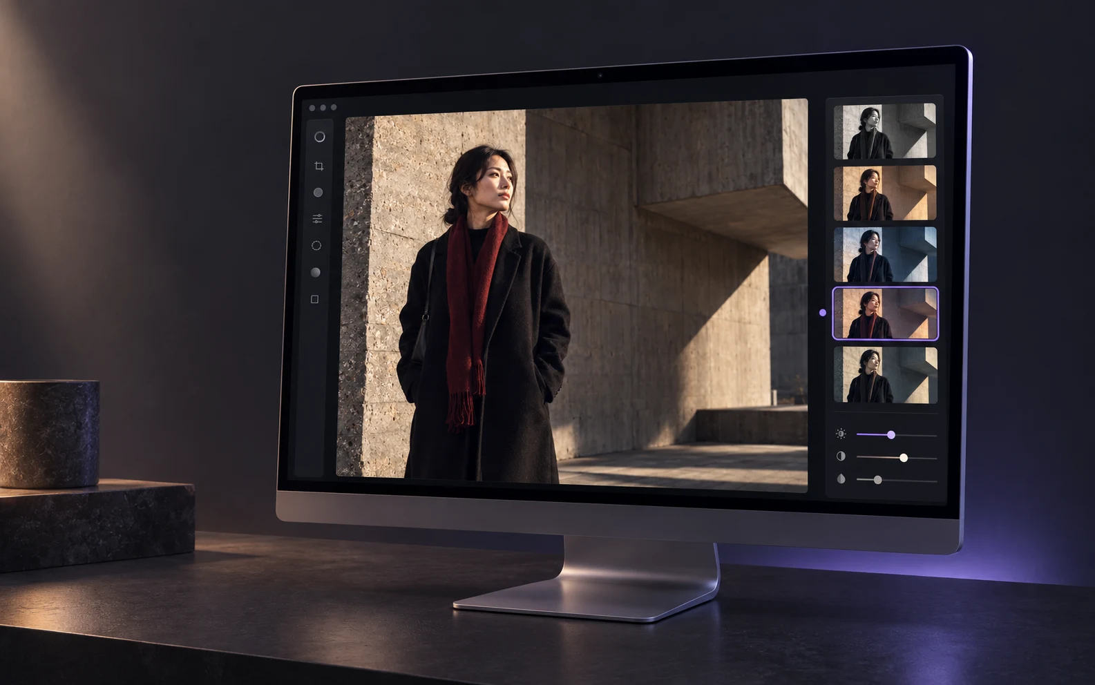 Awaking Mac workspace visual for setting an overall photo direction