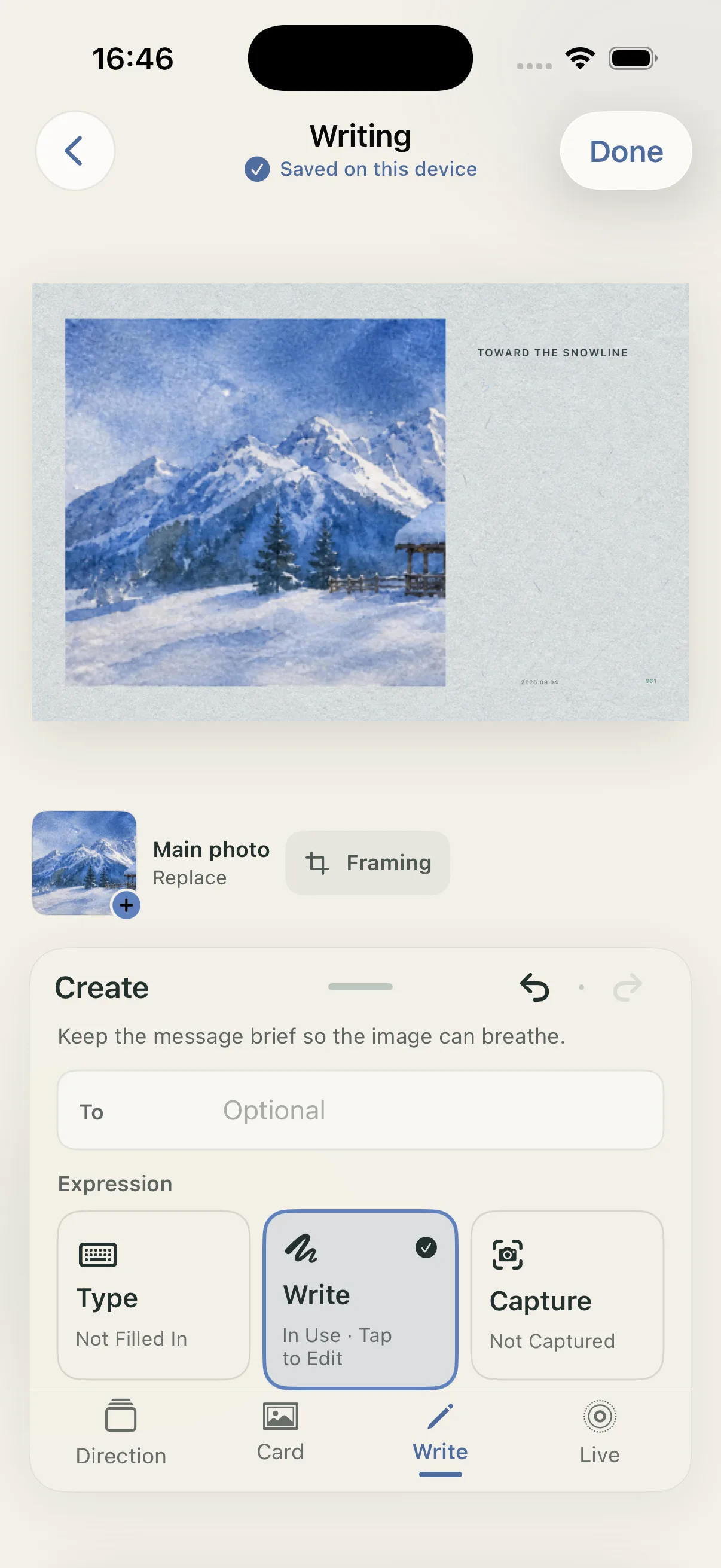 Postcard writing choices for handwriting and typing